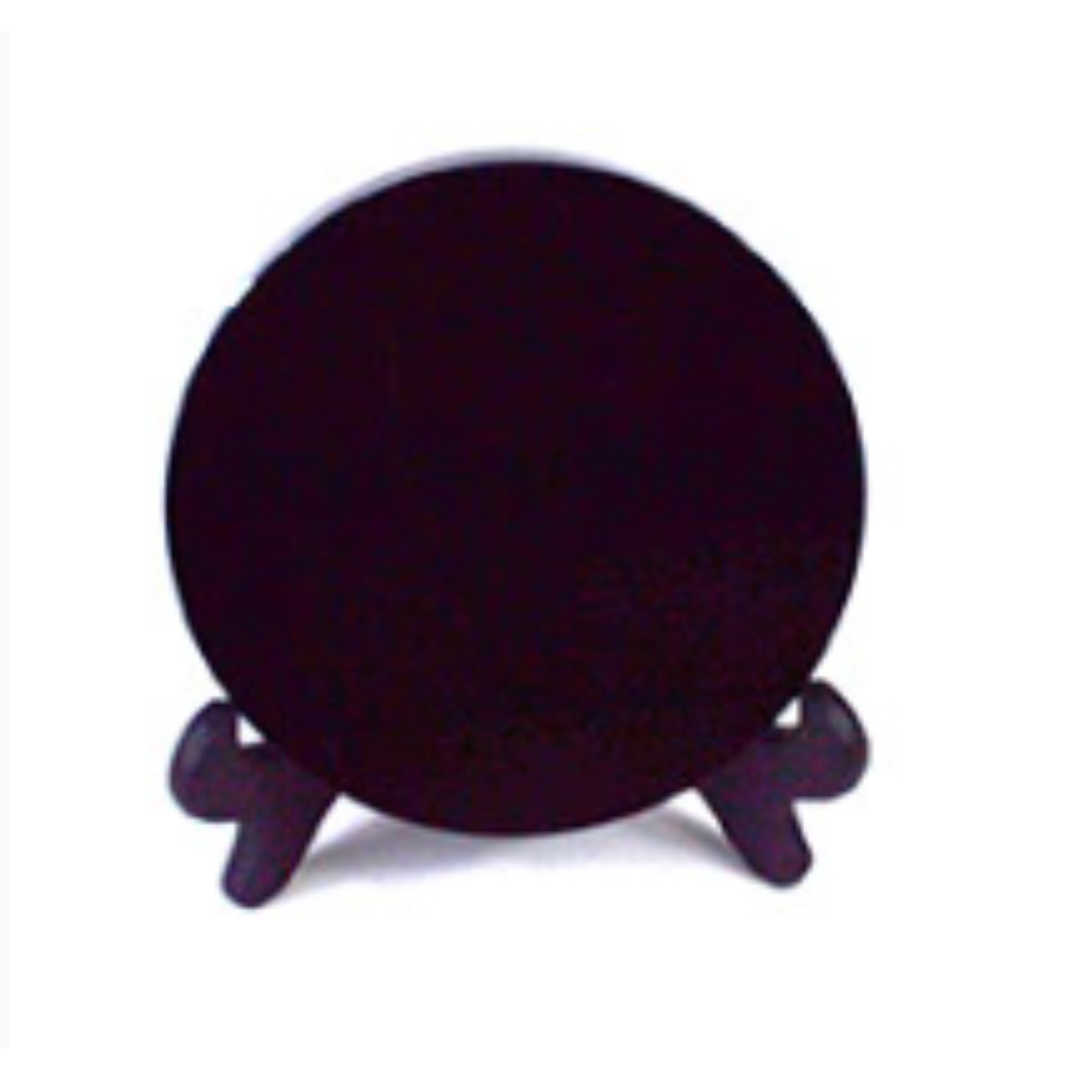 (image for) 12cm Black Obsidian scrying mirror W/ stand